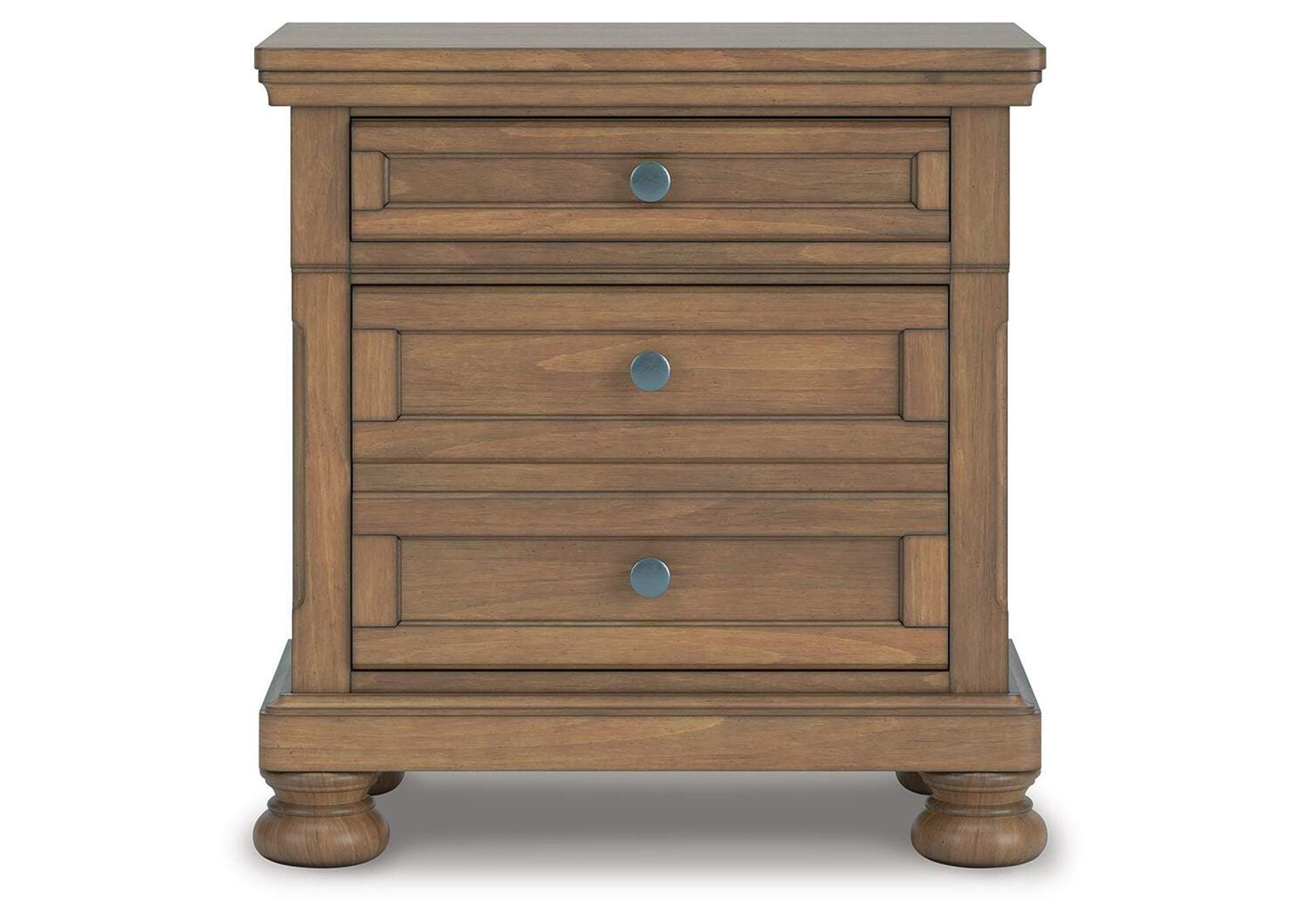 Vandenmore California King Storage Sleigh Bed with Mirrored Dresser and Nightstand