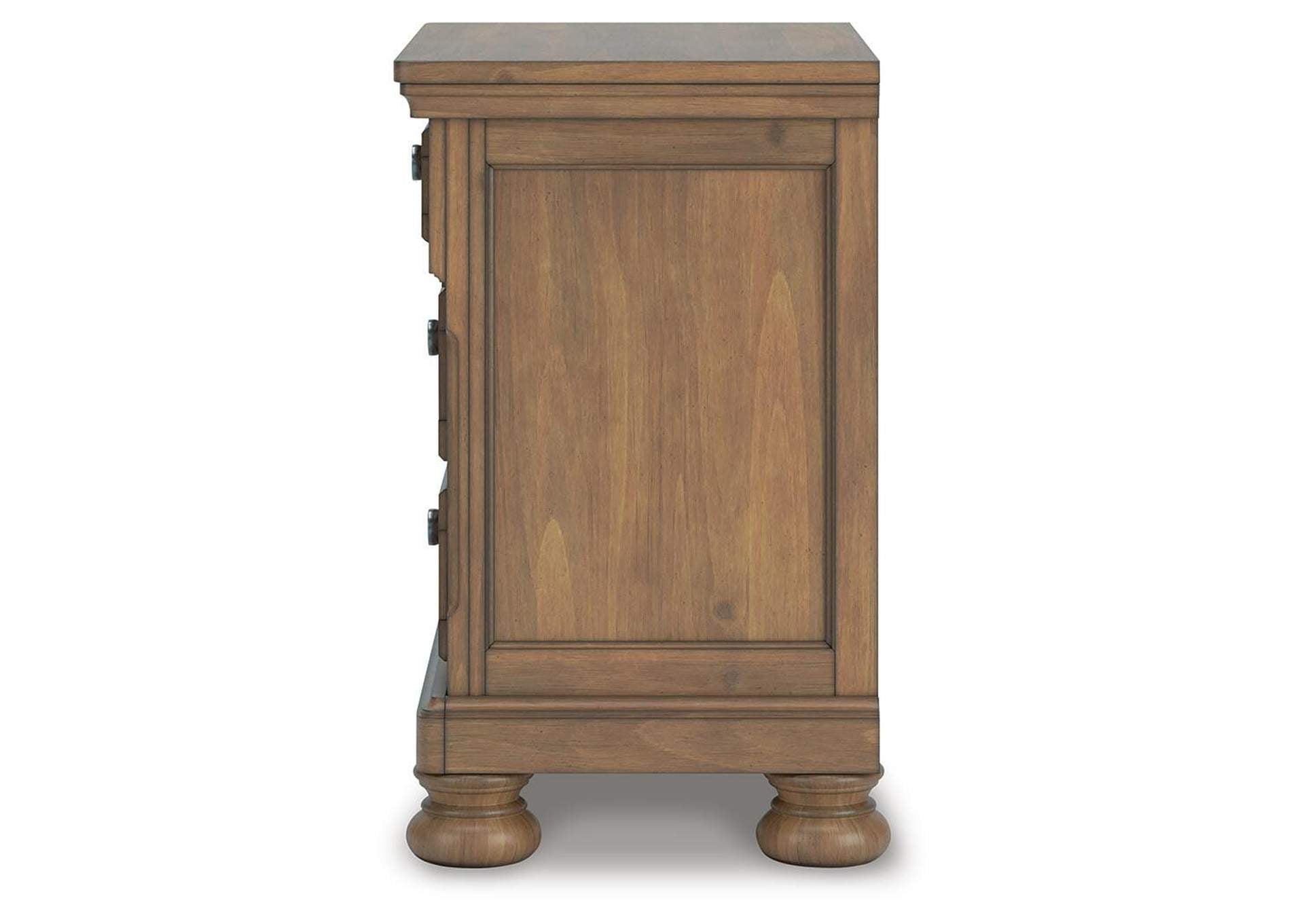 Vandenmore Queen Storage Sleigh Bed with Mirrored Dresser, Chest and Nightstand side view