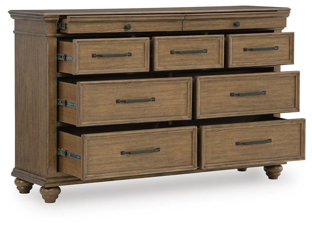Karallin Dresser in Medium Brown, open view