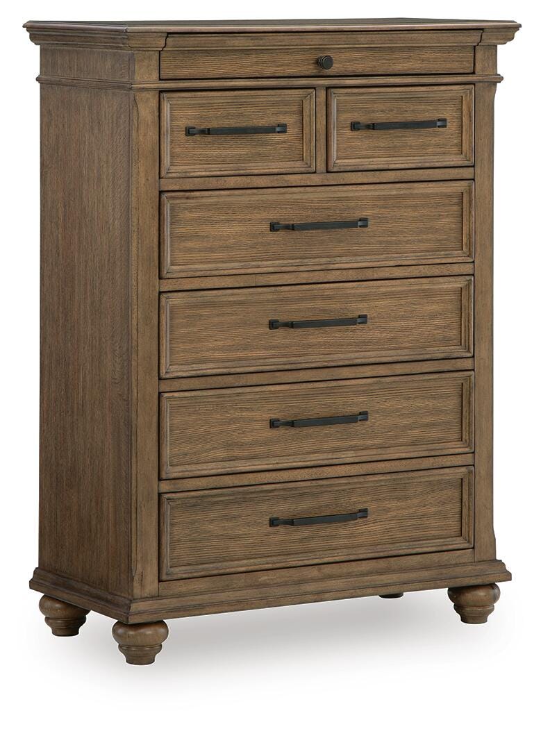 Karallin Chest of Drawers in Medium Brown, closed view