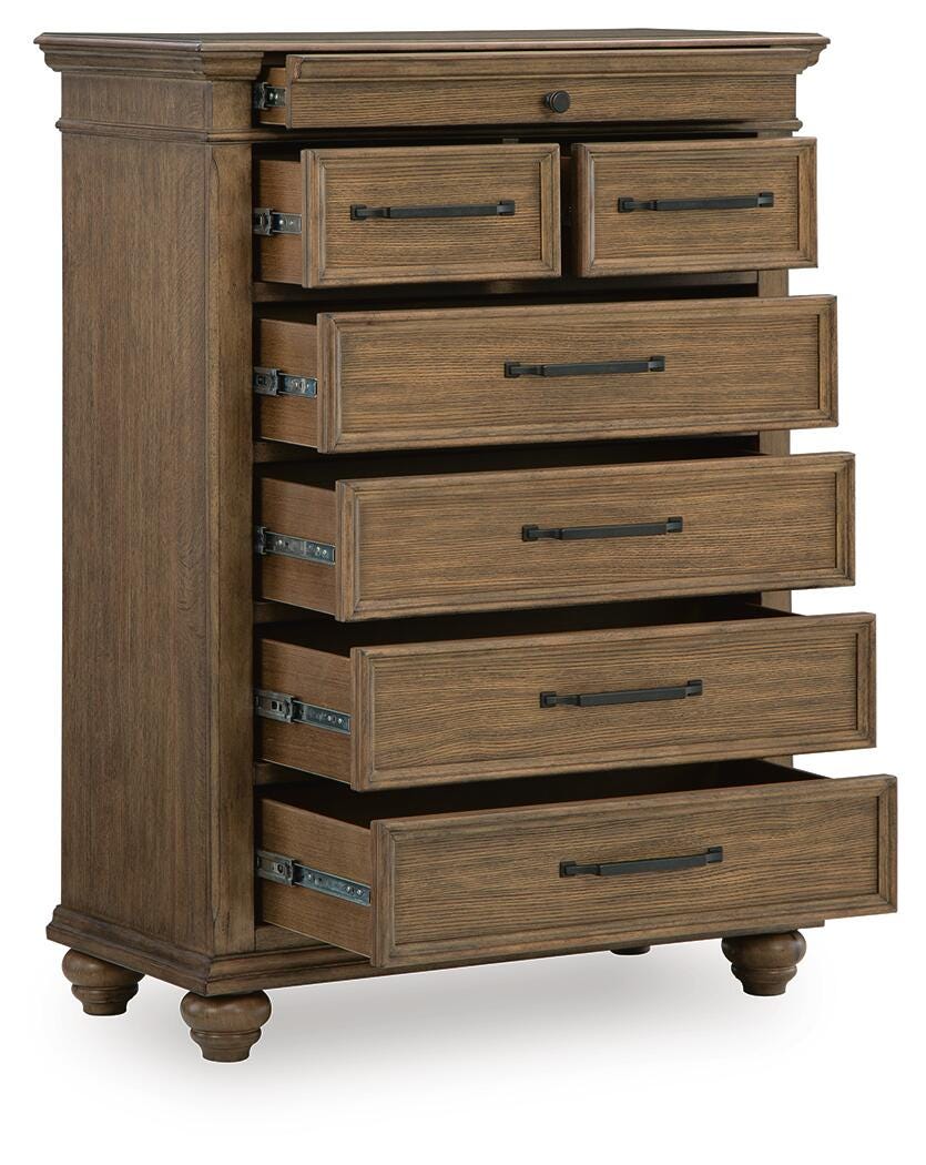 Karallin Chest of Drawers in Medium Brown, open view
