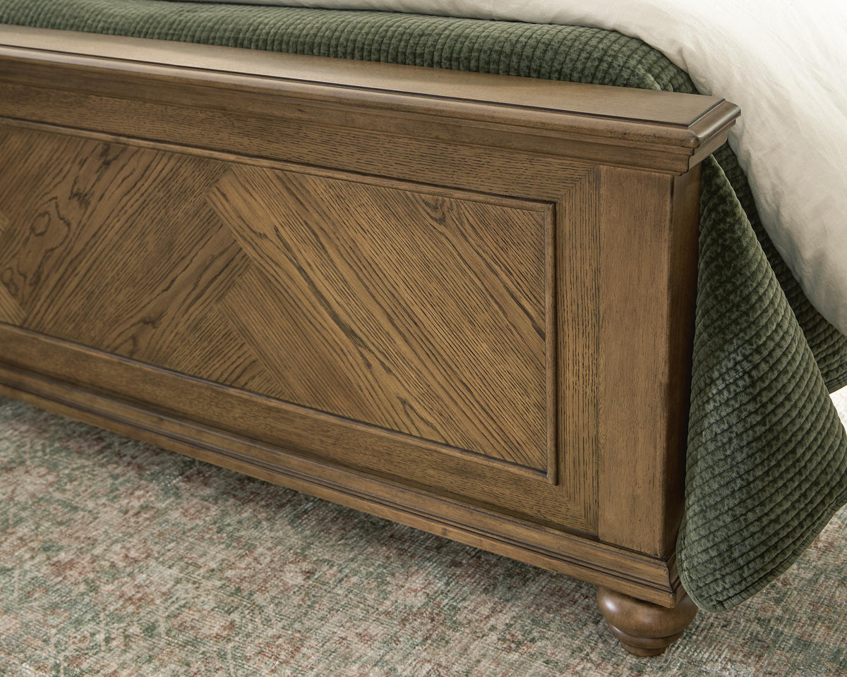 Karallin King Panel Bed in Medium Brown, detail view