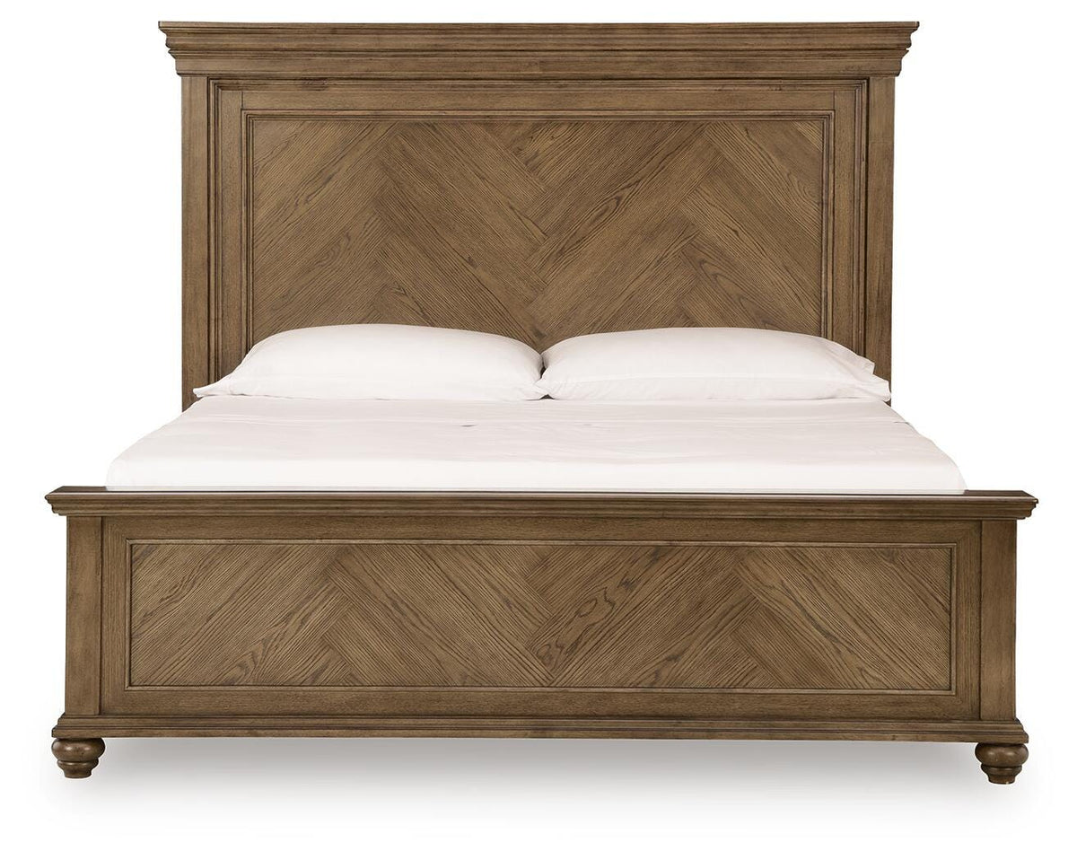 Karallin King Panel Bed in Medium Brown, front view