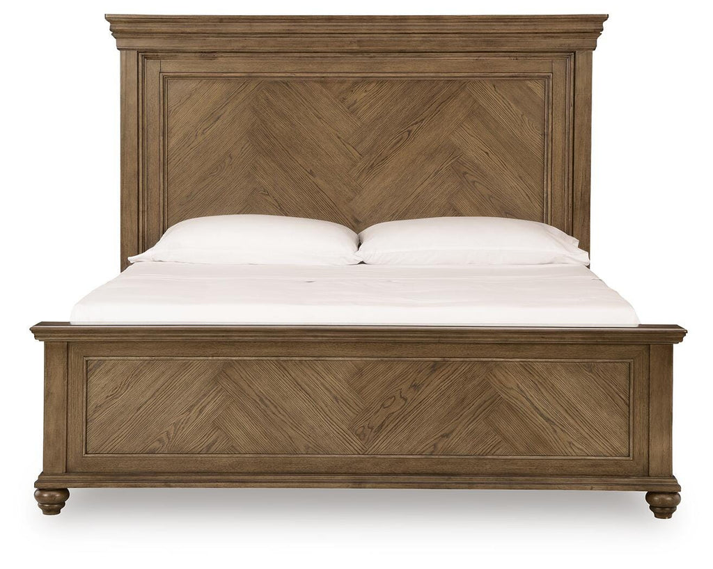 Karallin California King Panel Bed in Medium Brown, front view