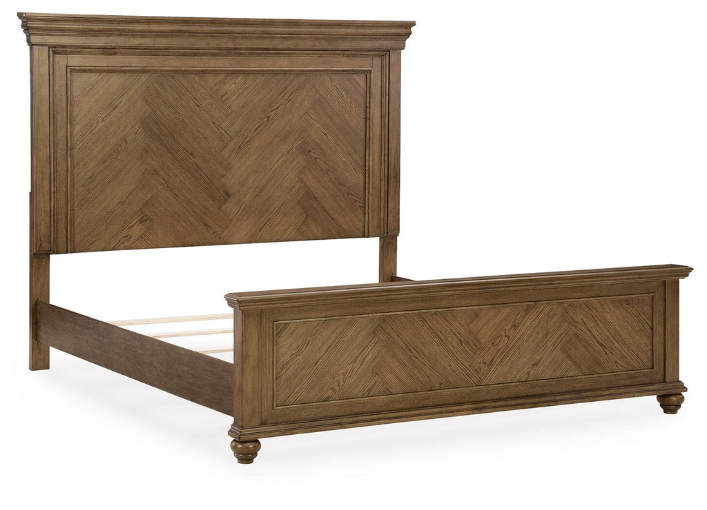 Karallin California King Panel Bed in Medium Brown, angle view