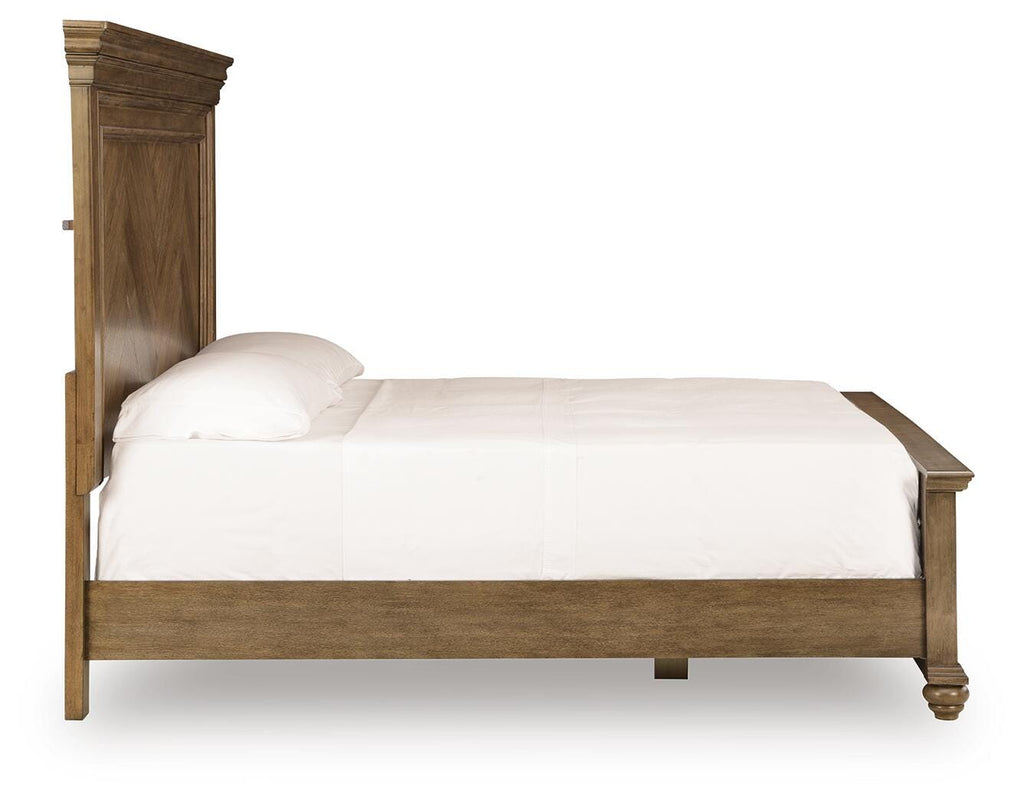 Karallin King Panel Bed in Medium Brown, side view