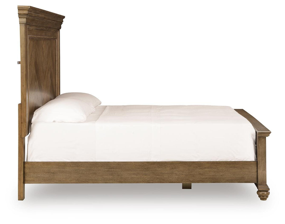 Karallin King Panel Bed in Medium Brown, side view