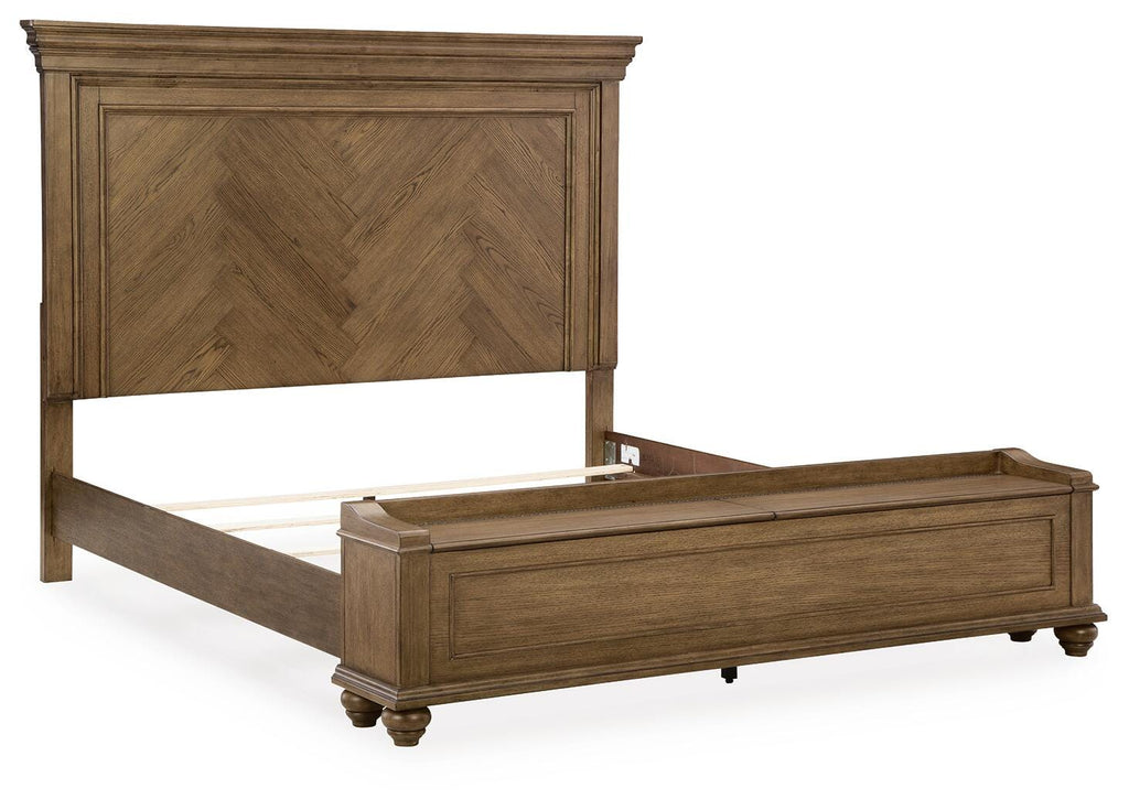 Karallin King Panel Storage Bed in Medium Brown, angle view