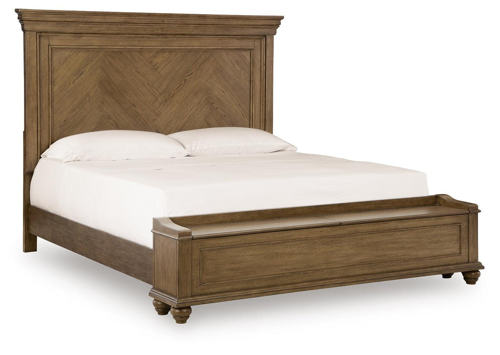 Karallin California King Panel Storage Bed in Medium Brown, closed view