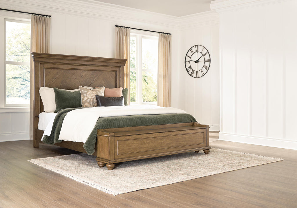 Karallin California King Panel Storage Bed in Medium Brown, closed view