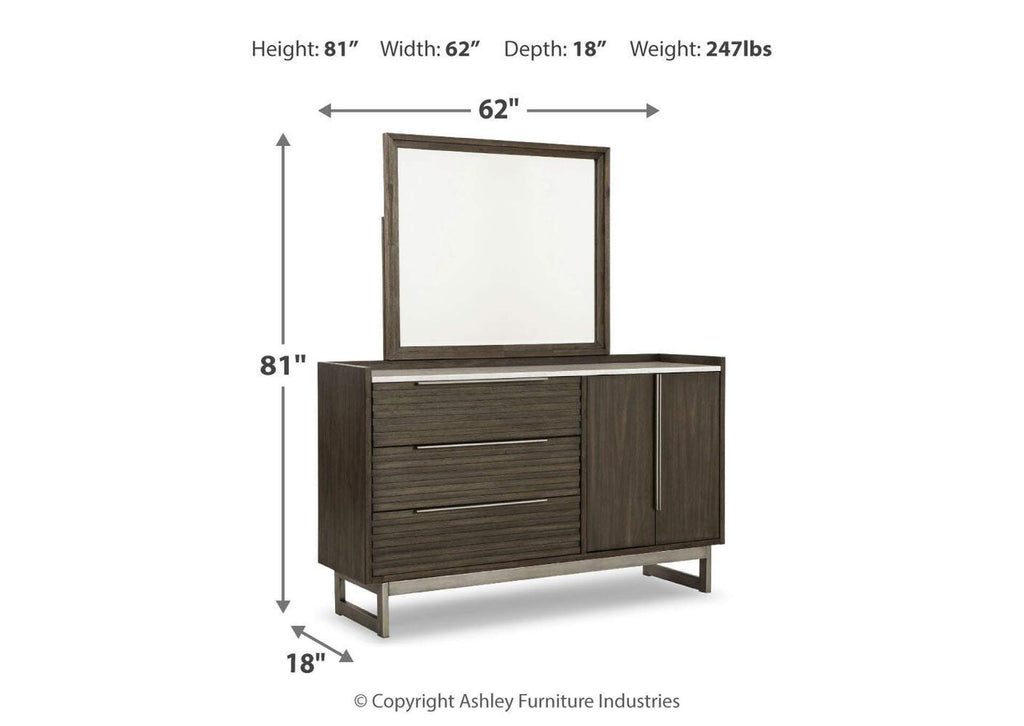 Arkenton King Panel Bed with Mirrored Dresser dimensions
