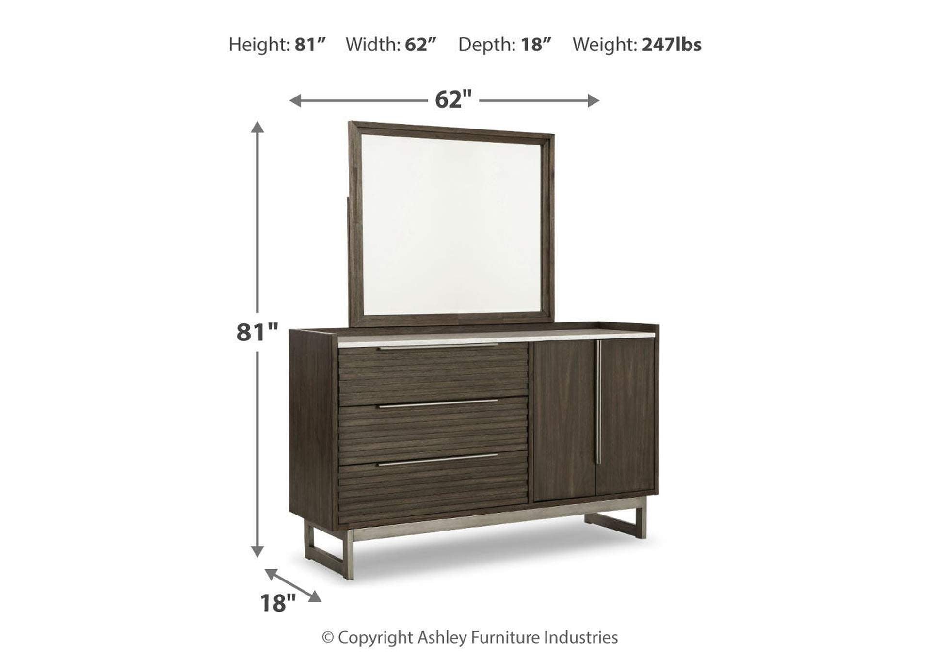 Arkenton King Panel Bed with Mirrored Dresser dimensions