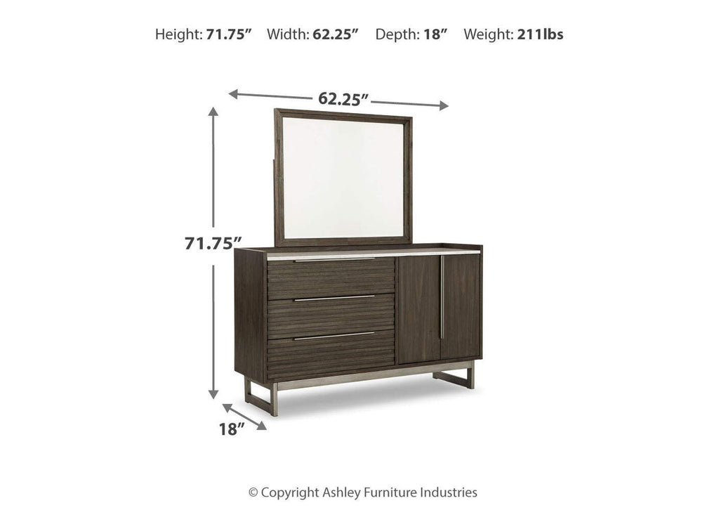 Arkenton King Panel Bed with Mirrored Dresser and 2 Nightstands dimensions
