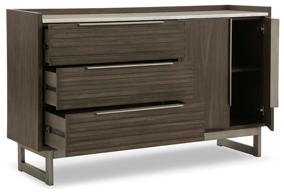 Arkenton Dresser in Grayish Brown/White, open view