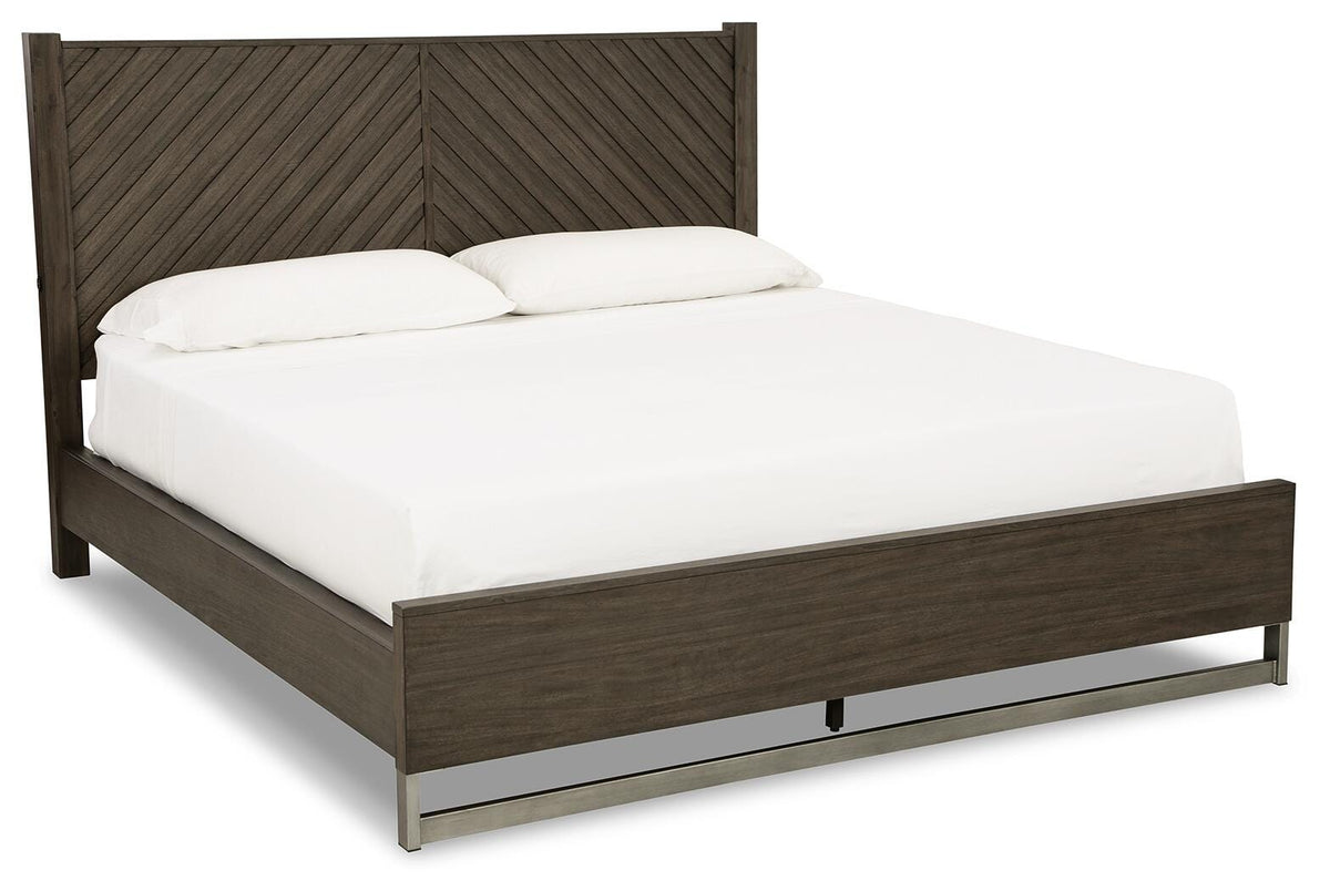 Arkenton King Panel Bed in Grayish Brown, angle view