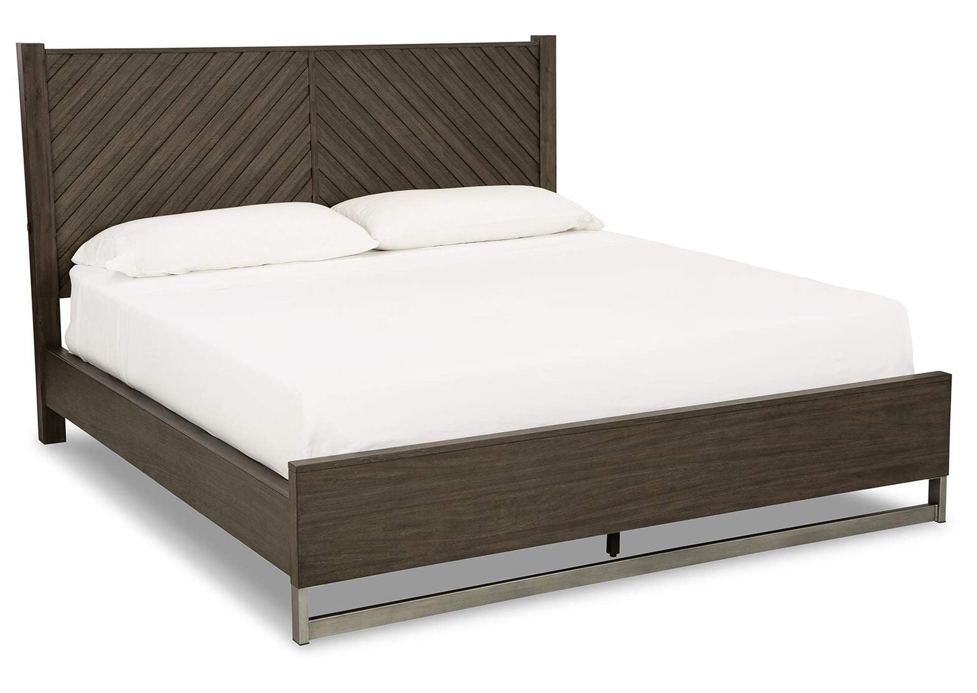 Arkenton King Panel Bed with Mirrored Dresser and 2 Nightstands angled view