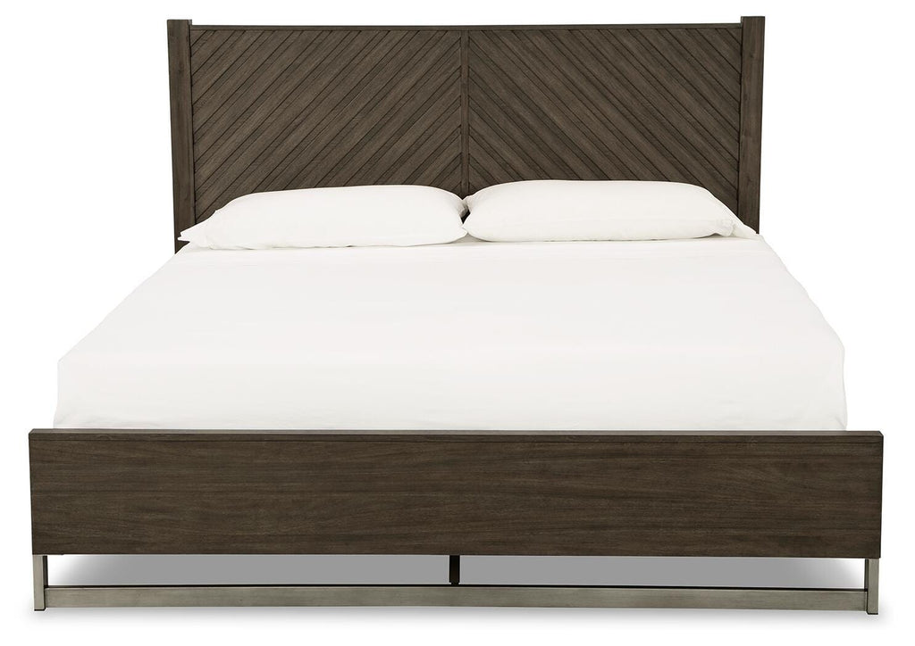 Arkenton King Panel Bed in Grayish Brown, front view