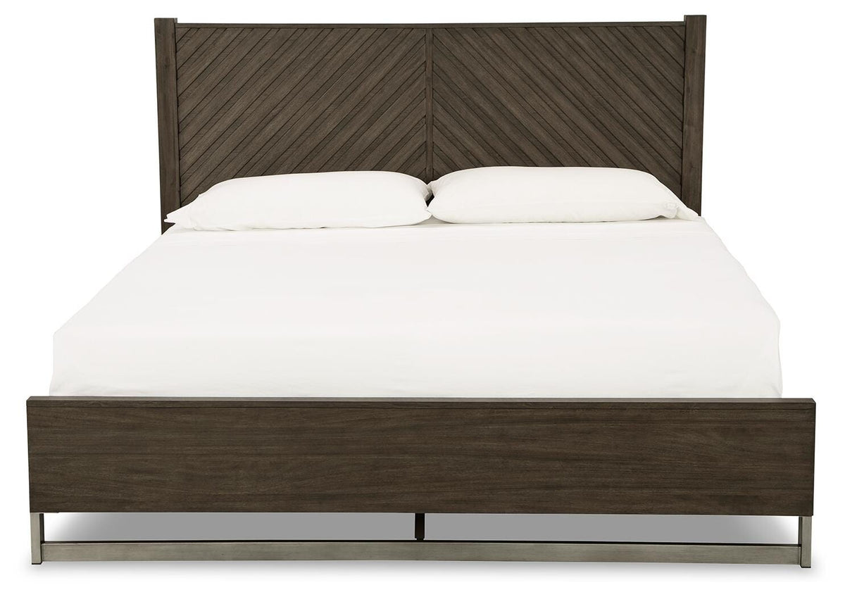 Arkenton King Panel Bed in Grayish Brown, front view