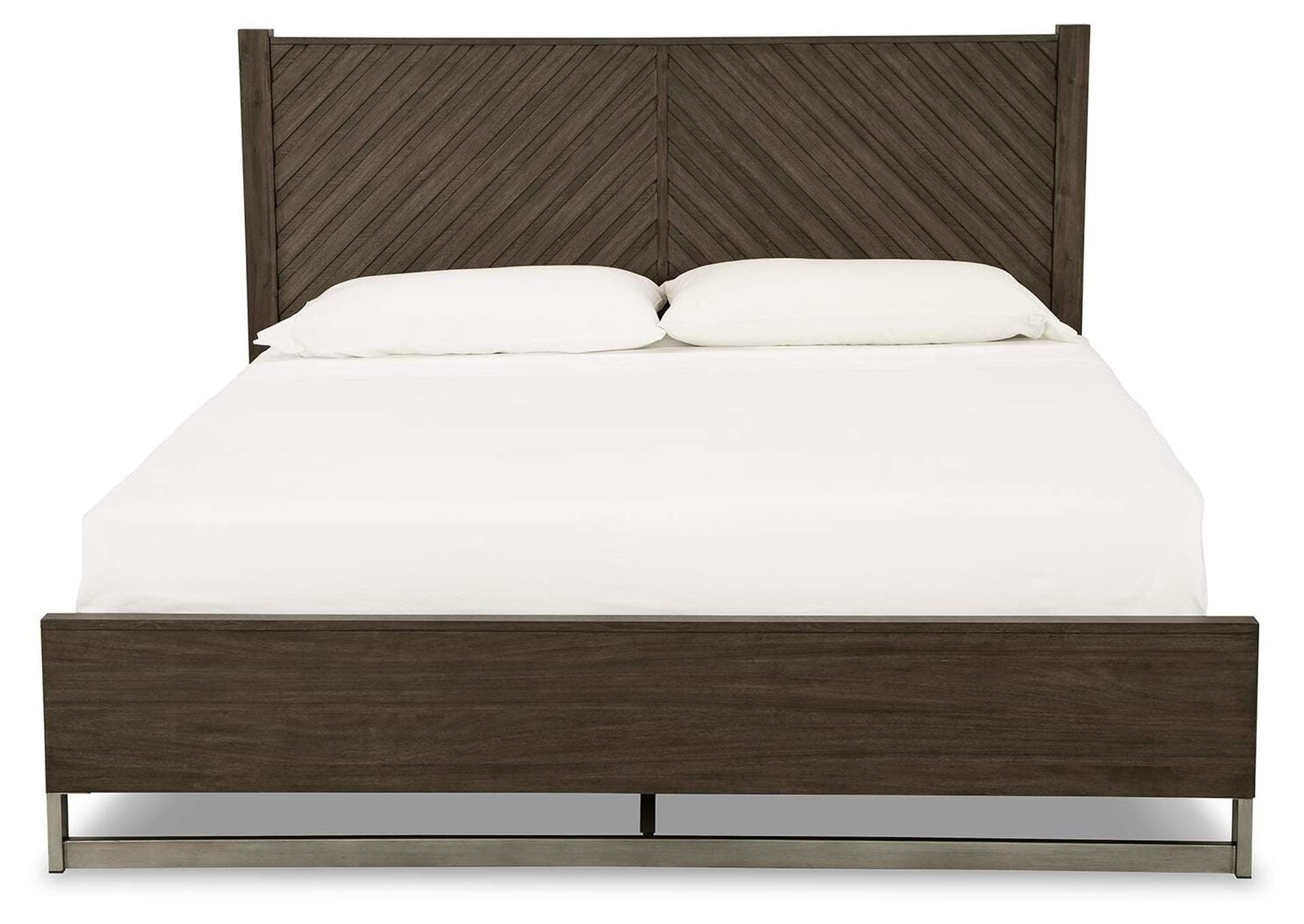Arkenton King Panel Bed with Mirrored Dresser and 2 Nightstands front view