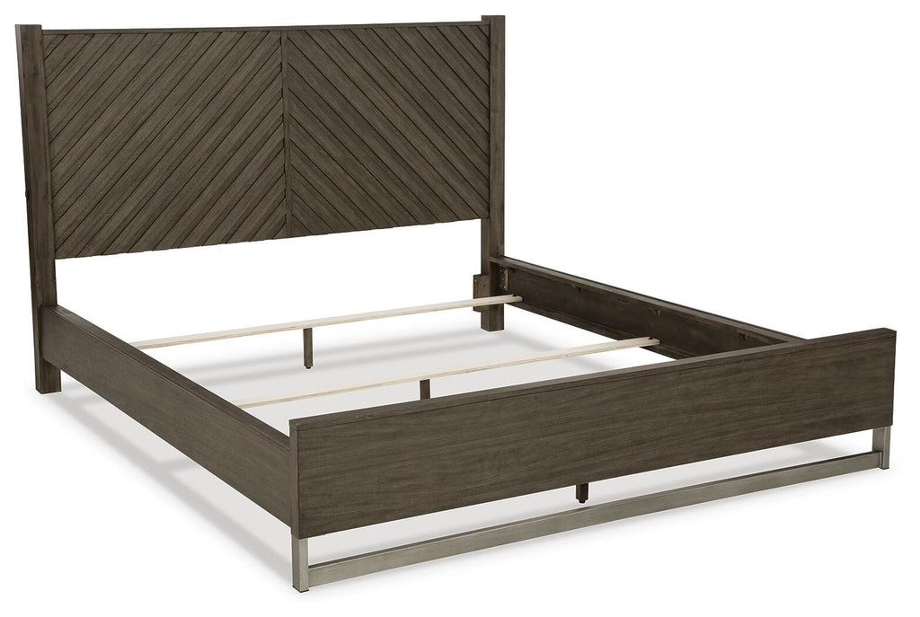 Arkenton King Panel Bed in Grayish Brown, angle view
