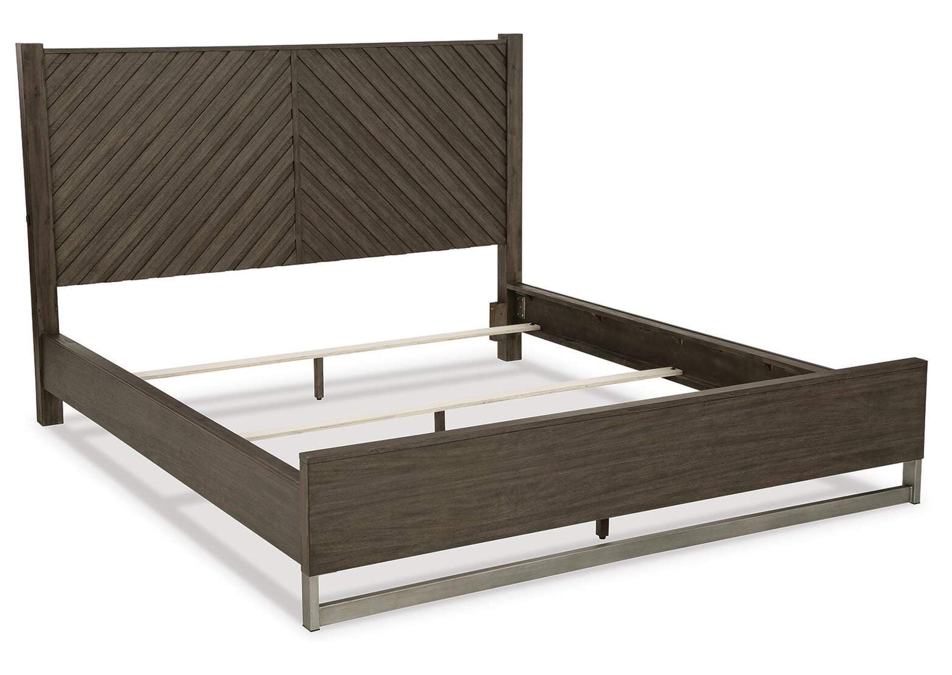 Arkenton King Panel Bed with Mirrored Dresser and 2 Nightstands angled view