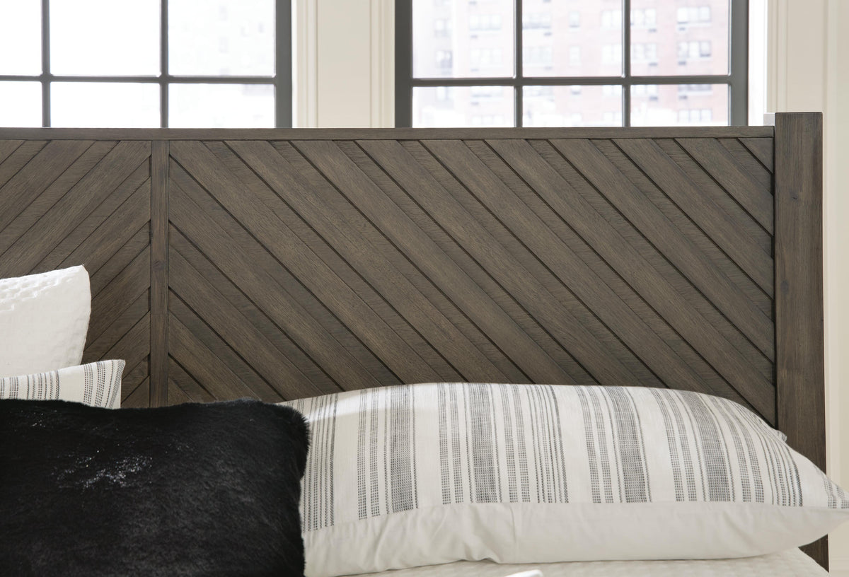 Arkenton King Panel Bed in Grayish Brown, detail view