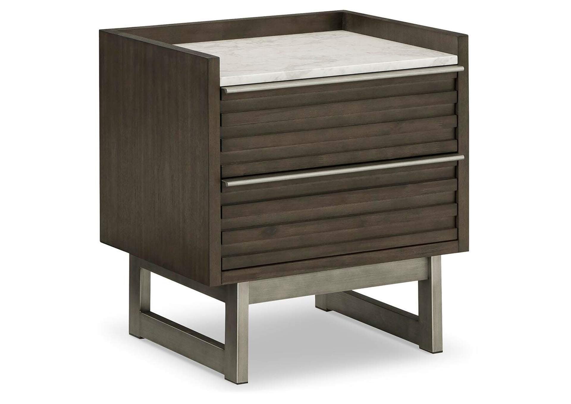 Arkenton King Panel Bed with Mirrored Dresser and 2 Nightstands angled view