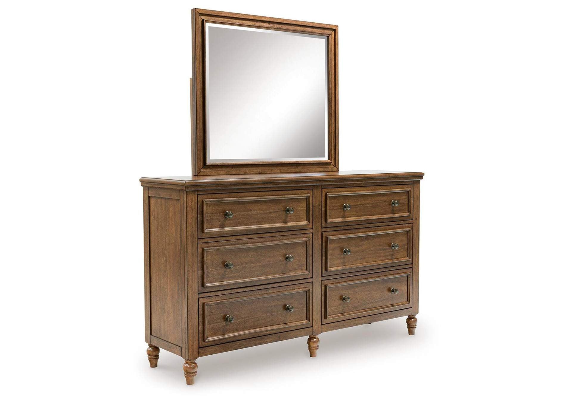 Sturlayne Queen Upholstered Panel Bed, Dresser, Mirror and Chest angled view