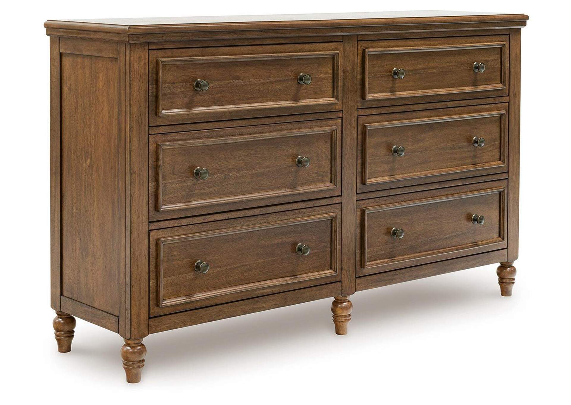 Sturlayne California King Upholstered Panel Bed, Dresser and 2 Nightstands angled view