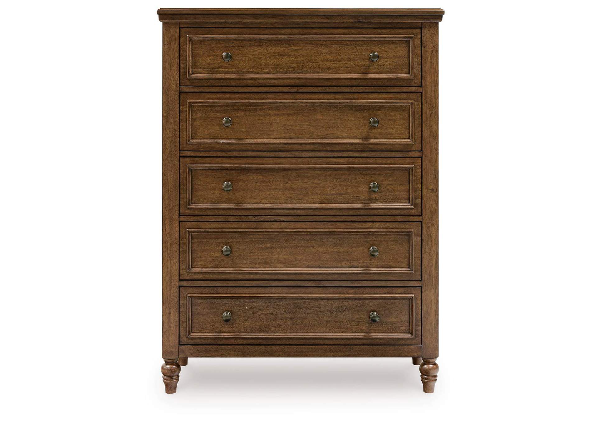 Sturlayne Queen Upholstered Panel Bed, Dresser, Mirror and Chest front view