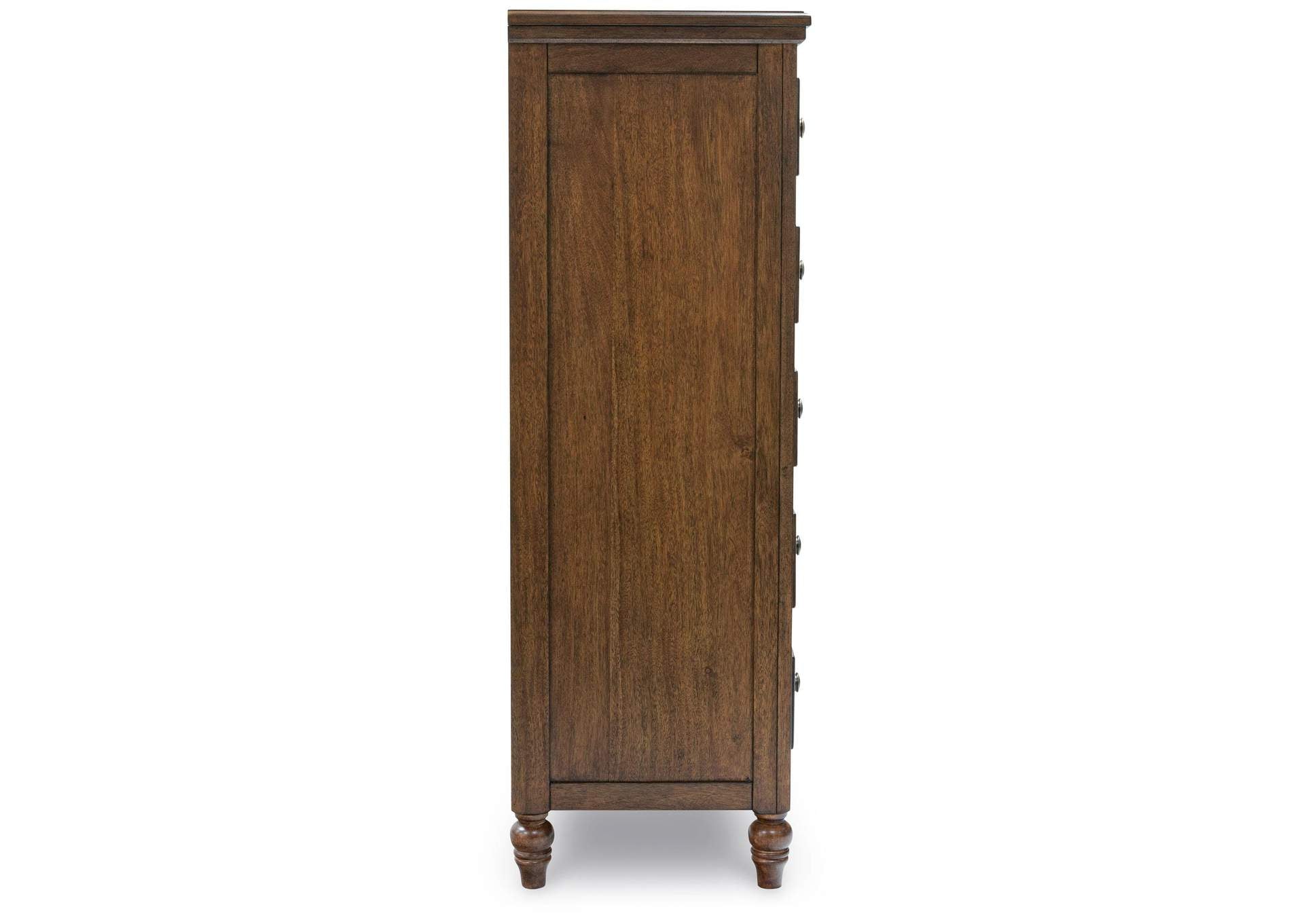 Sturlayne King Upholstered Panel Bed, Dresser, Mirror and Chest side view