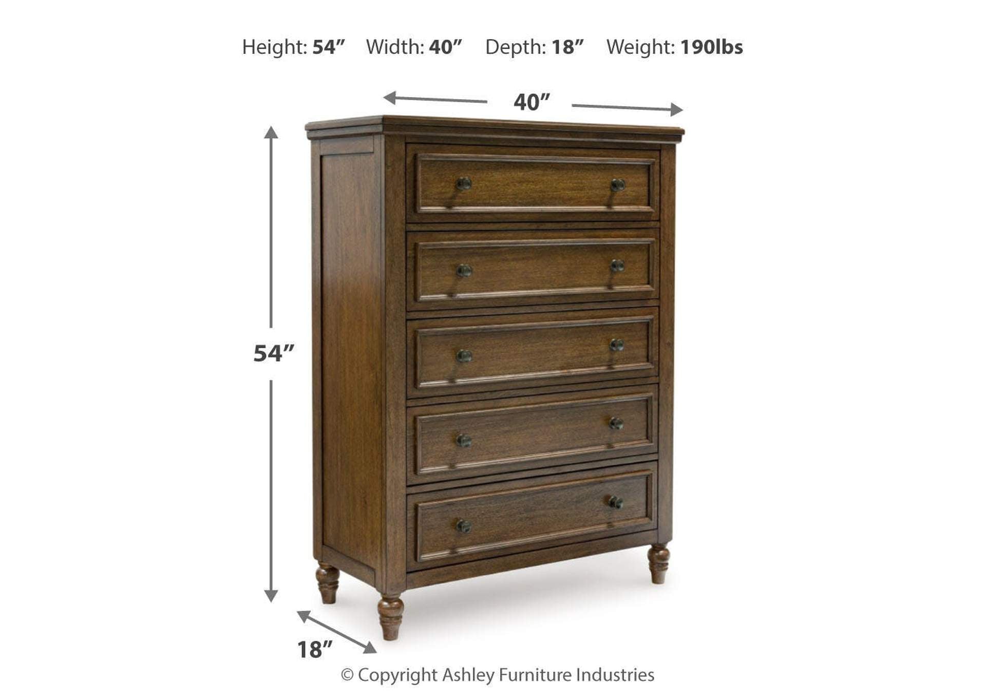 Sturlayne King Upholstered Panel Bed, Dresser, Mirror, Chest and Nightstand dimensions