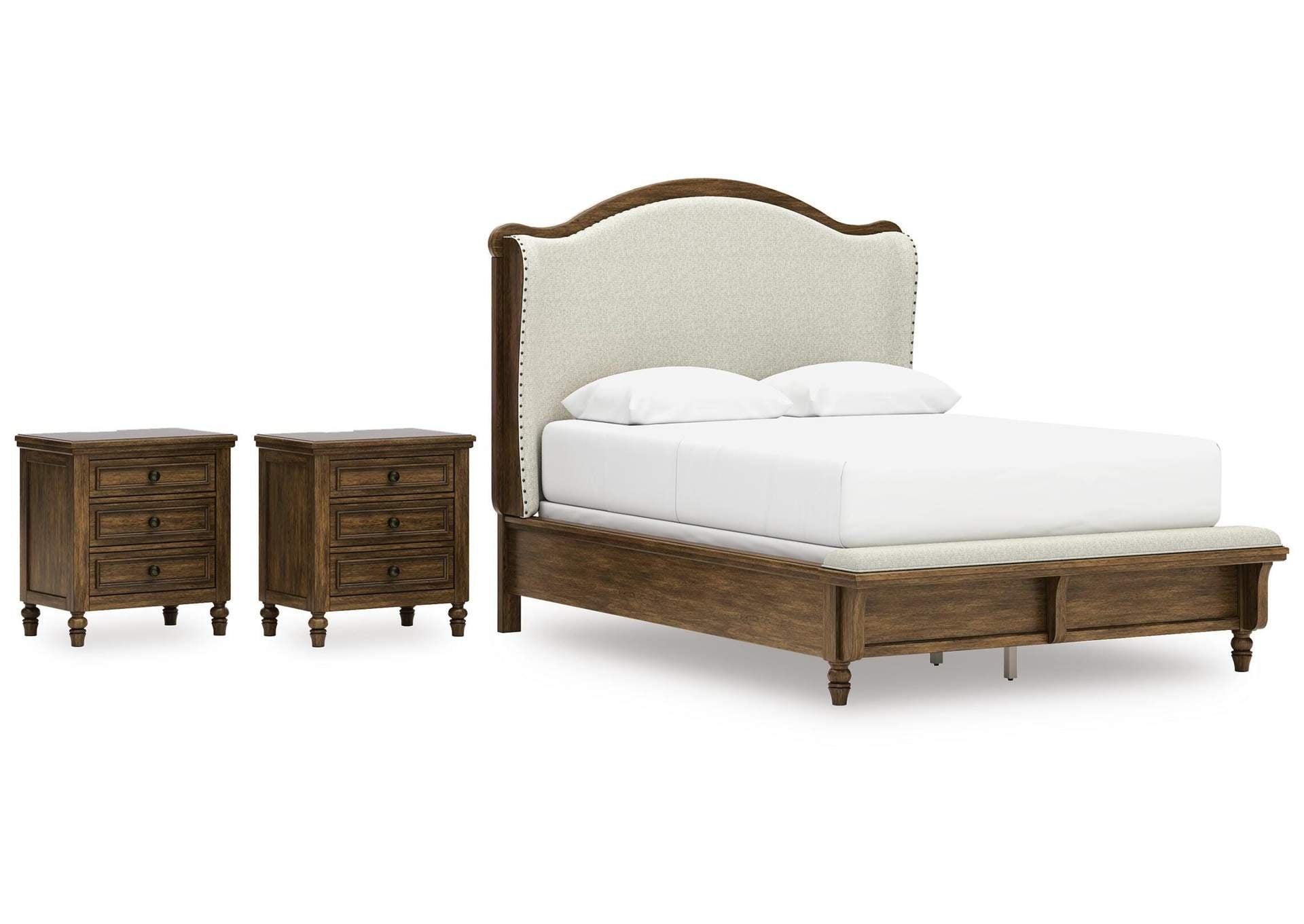 Sturlayne Queen Upholstered Panel Bed and 2 Nightstands