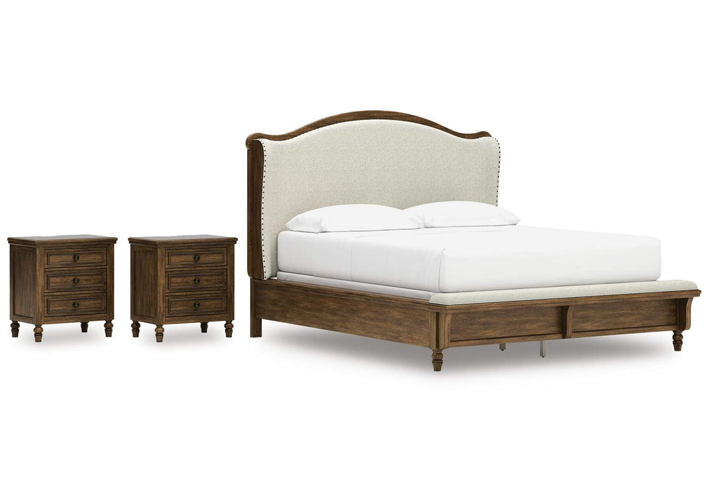 Sturlayne California King Upholstered Panel Bed and 2 Nightstands