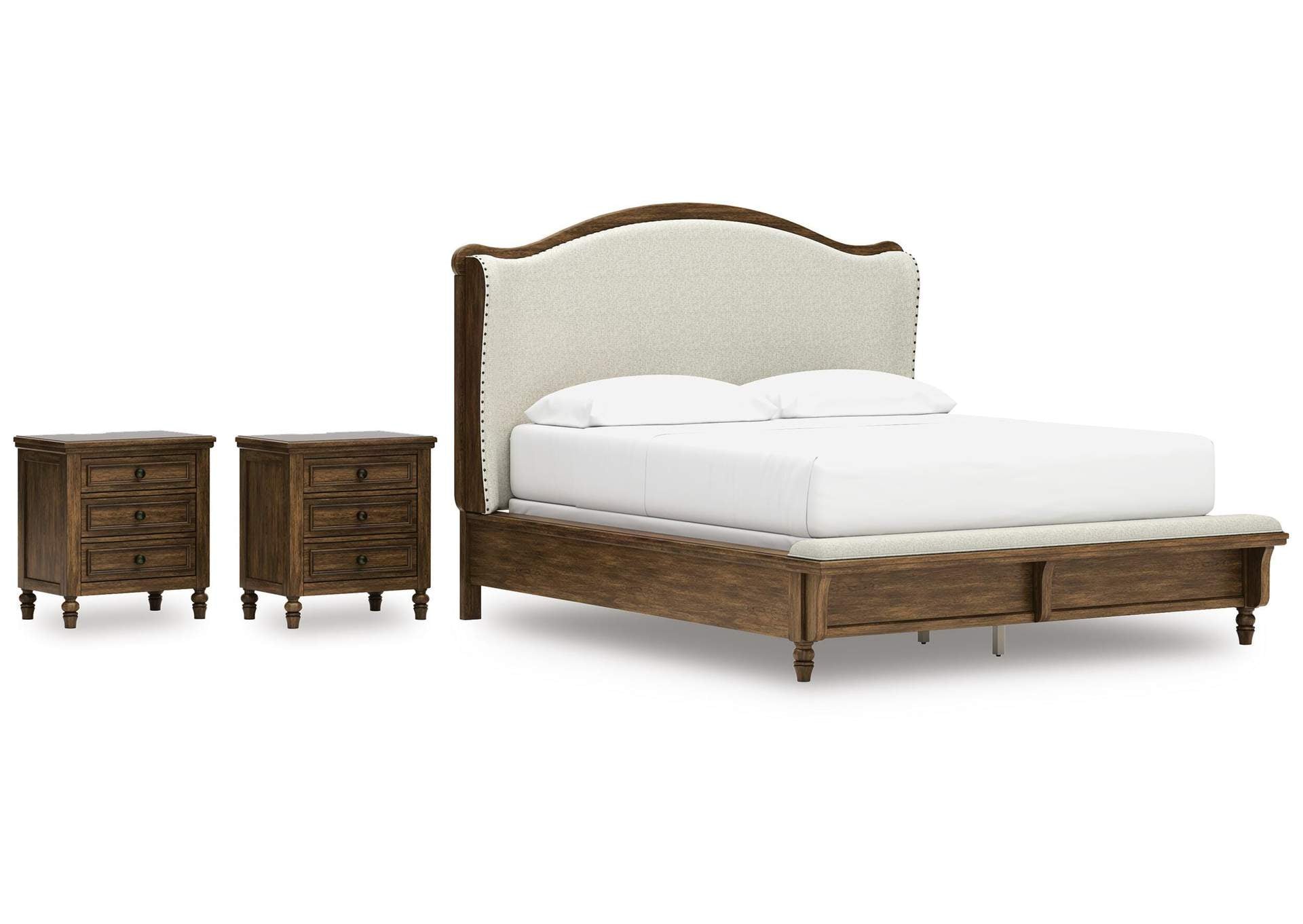 Sturlayne California King Upholstered Panel Bed and 2 Nightstands