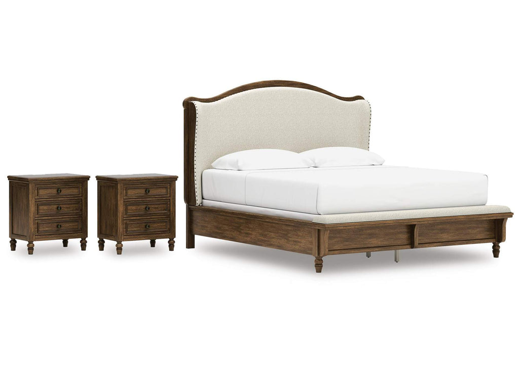 Sturlayne King Upholstered Panel Bed and 2 Nightstands