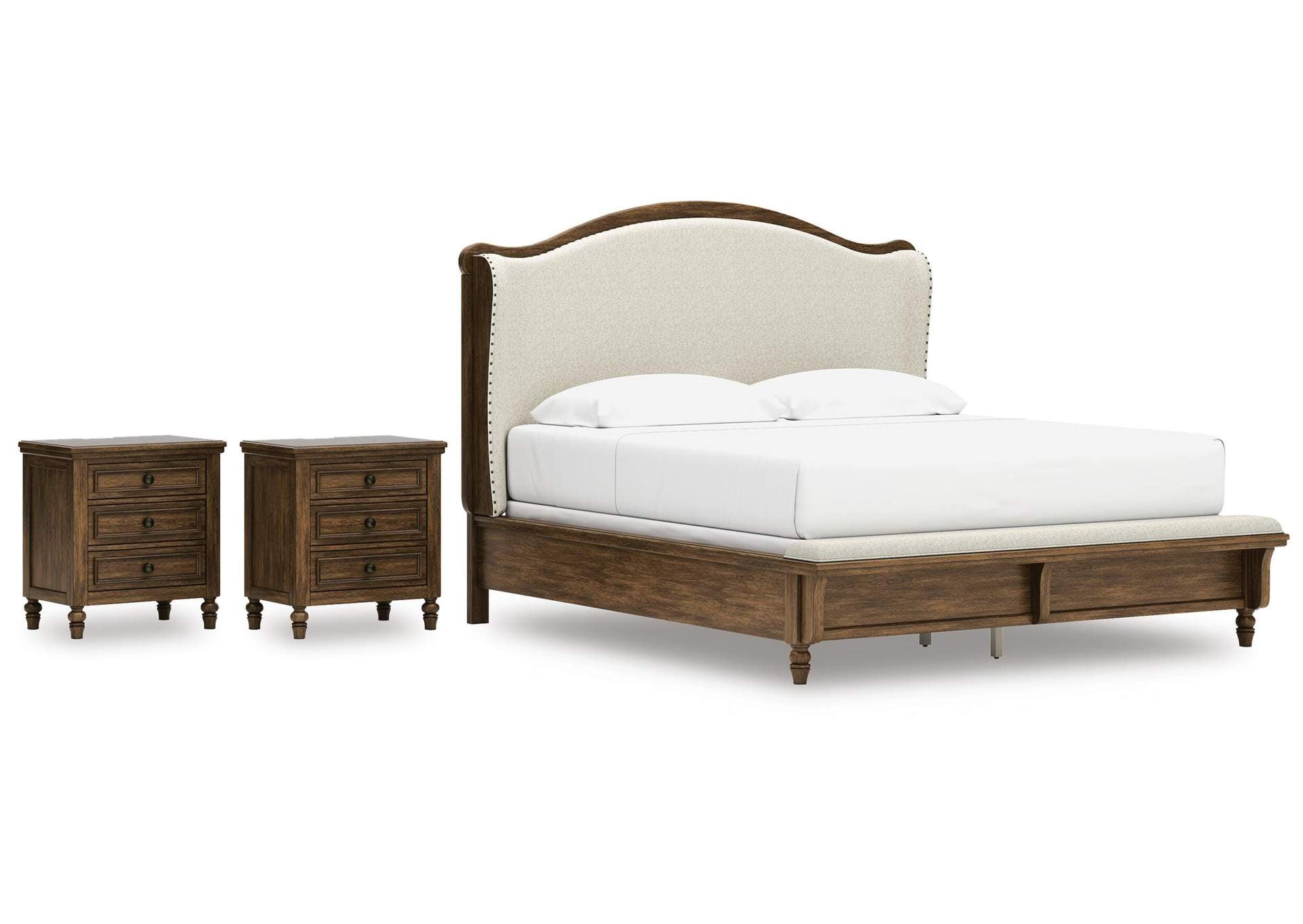 Sturlayne King Upholstered Panel Bed and 2 Nightstands