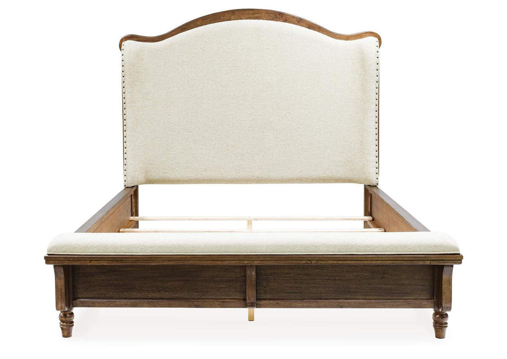 Sturlayne Queen Upholstered Panel Bed, Dresser and Mirror