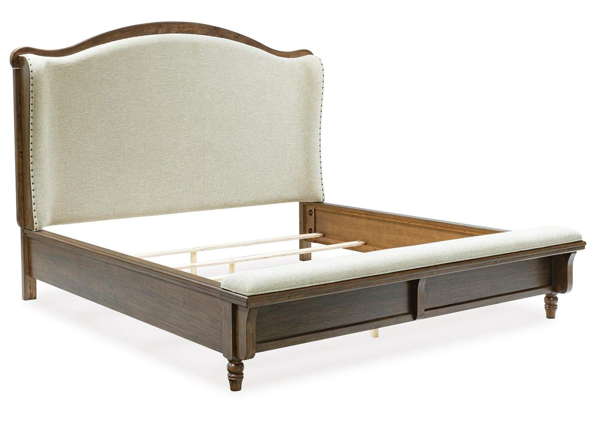 Sturlayne Queen Upholstered Panel Bed, Dresser, Mirror and Chest angled view