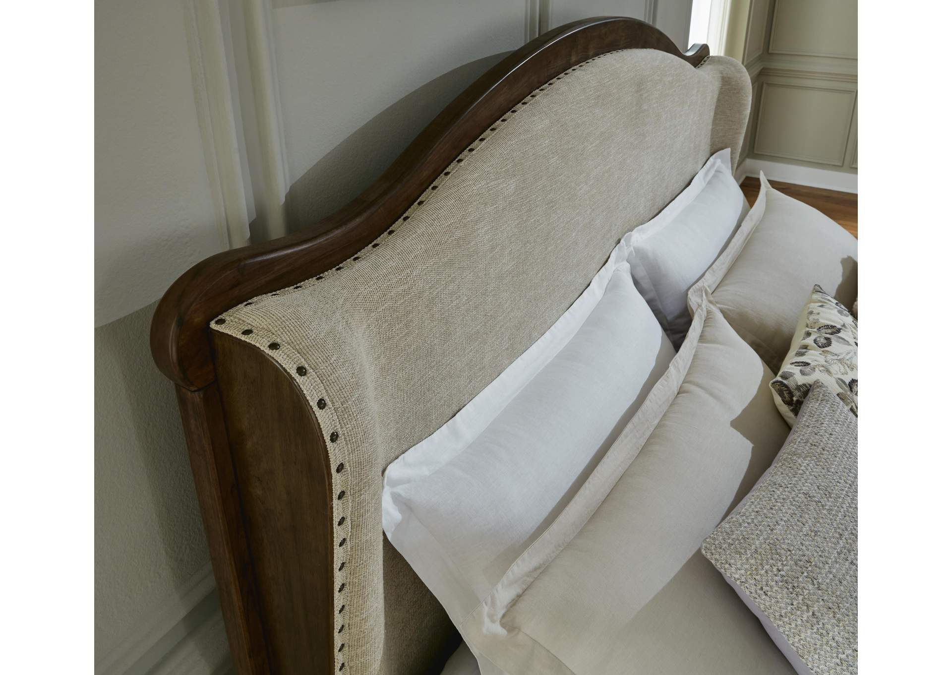 Sturlayne King Upholstered Panel Bed, Dresser and Mirror detail
