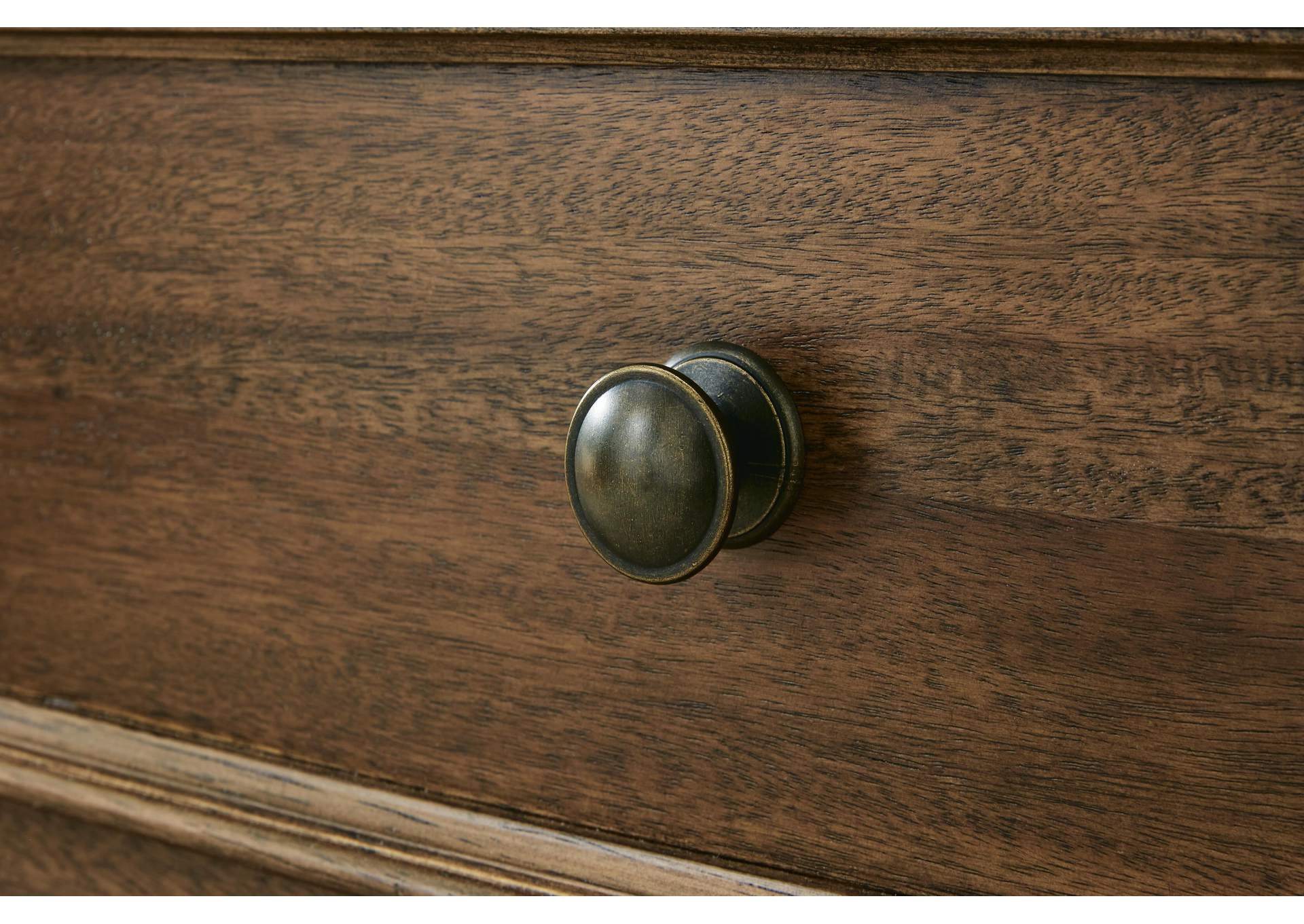 Sturlayne King Upholstered Panel Bed, Dresser and Mirror detail