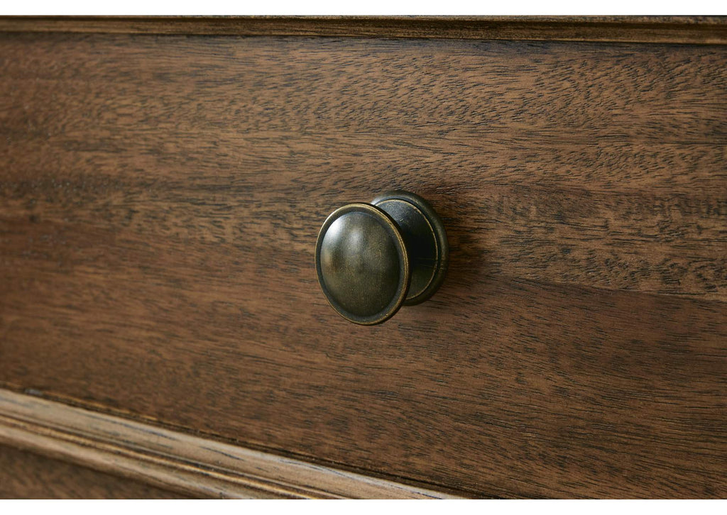 Sturlayne California King Upholstered Panel Bed, Dresser and Mirror detail
