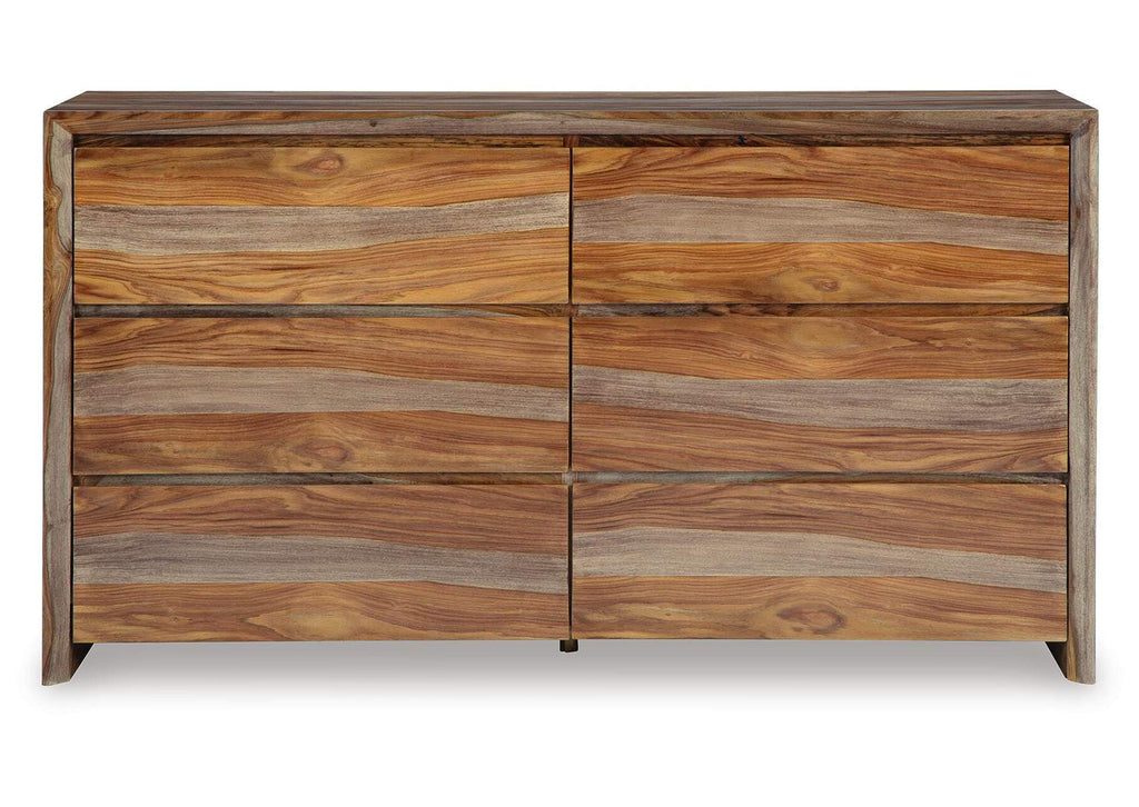 Dressonni King Panel Bed with Mirrored Dresser front view