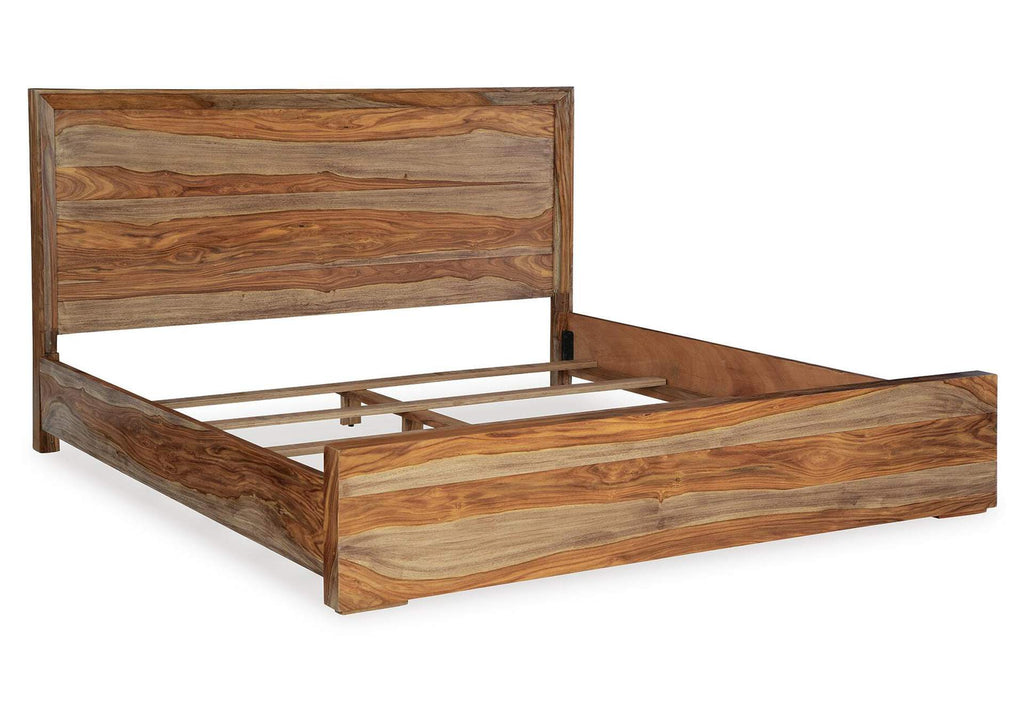 Dressonni King Panel Bed with Mirrored Dresser angled view