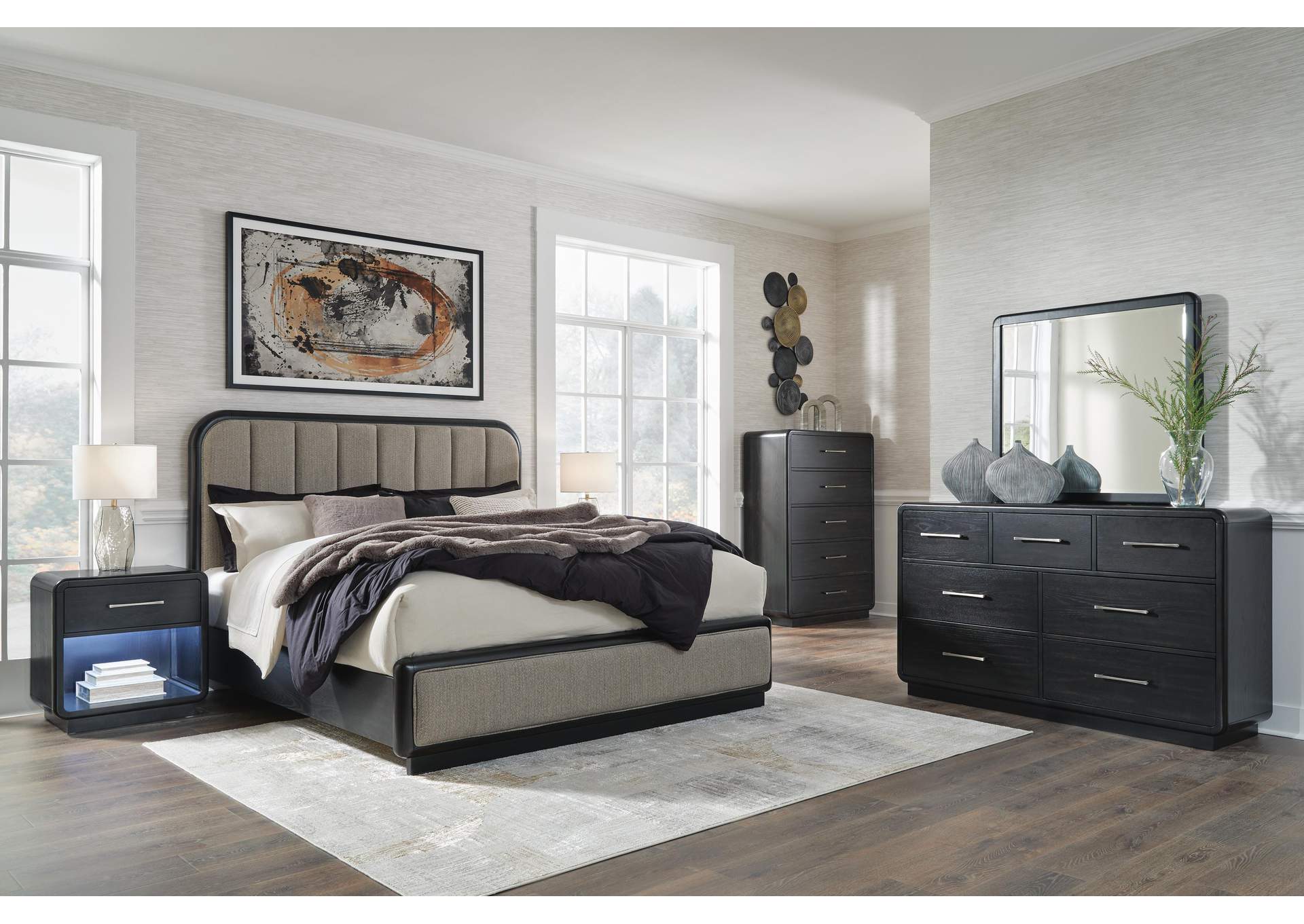 Rowanbeck King Upholstered Panel Bed