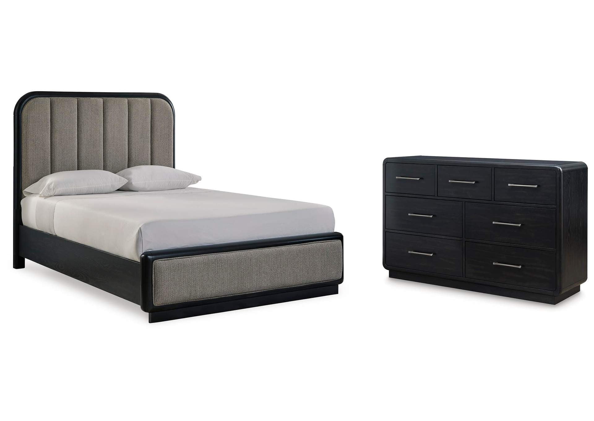 Rowanbeck Queen Upholstered Panel Bed with Dresser