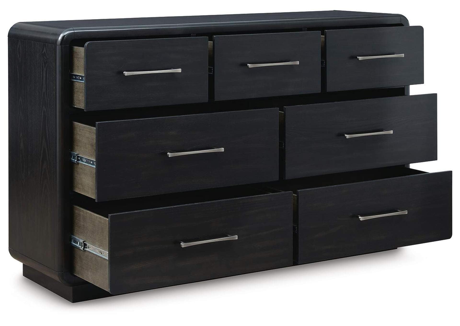 Rowanbeck King Upholstered Panel Bed and Dresser angled view
