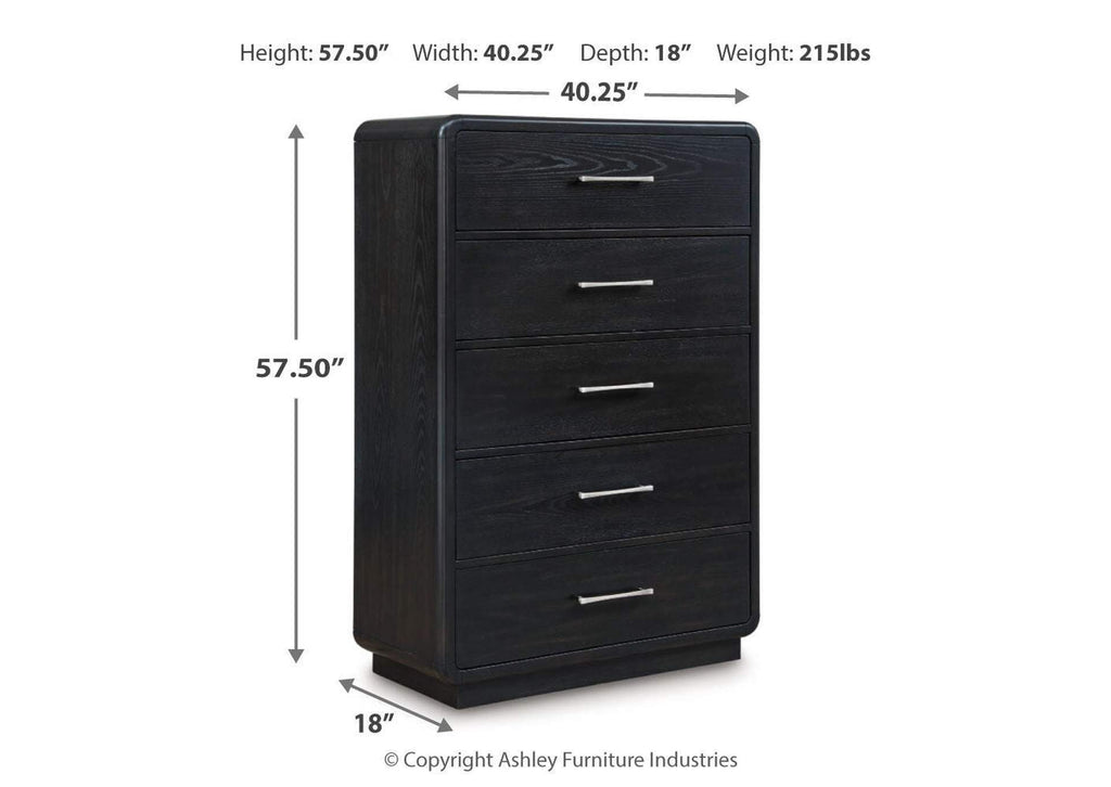 Rowanbeck King Panel Bed, Dresser, Mirror, Chest and Nightstand dimensions