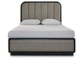 Rowanbeck Queen Upholstered Panel Bed with Mirrored Dresser