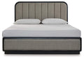 Rowanbeck King Upholstered Panel Bed, Dresser, Mirror and Chest